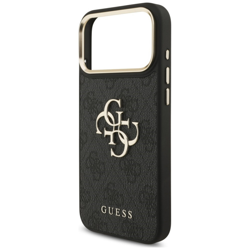 Guess 4G Big 4G Classic Logo Big Strap Metal Buttons Case with Strap for Apple iPhone 18 Pro / 17 Pro, black