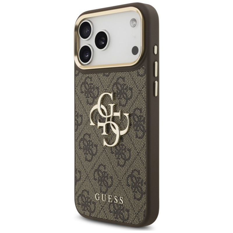 Guess 4G Big 4G Classic Logo Big Strap Metal Buttons Case with Strap for Apple iPhone 18 Pro Max / 17 Pro Max, brown