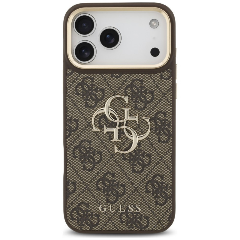 Guess 4G Big 4G Classic Logo Big Strap Metal Buttons Case with Strap for Apple iPhone 18 Pro Max / 17 Pro Max, brown