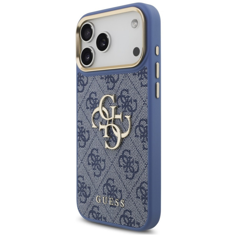Guess 4G Big 4G Classic Logo Big Strap Metal Buttons Case with Strap for Apple iPhone 18 Pro Max / 17 Pro Max, blue