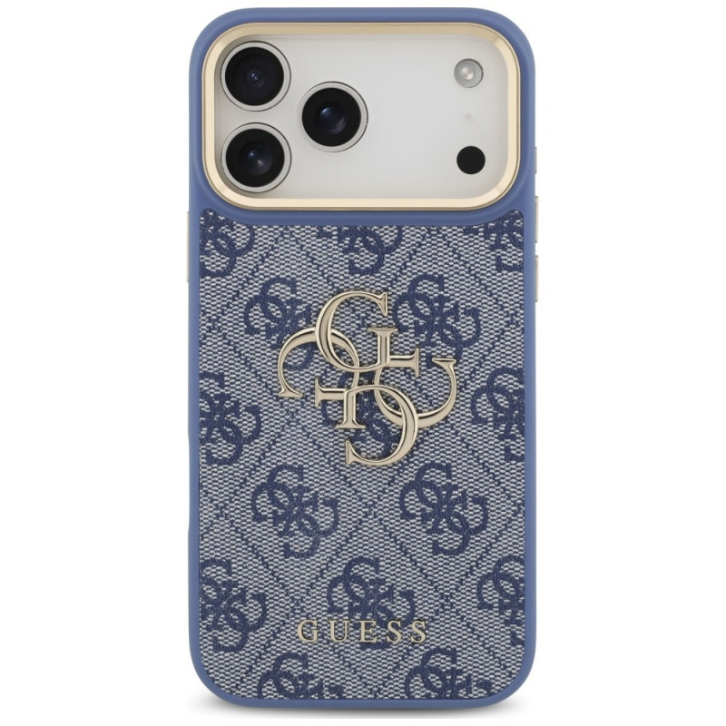 Guess 4G Big 4G Classic Logo Big Strap Metal Buttons Case with Strap for Apple iPhone 18 Pro Max / 17 Pro Max, blue