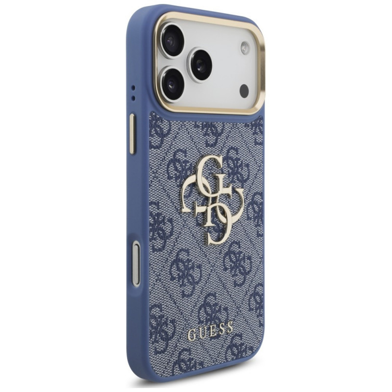 Guess 4G Big 4G Classic Logo Big Strap Metal Buttons Case with Strap for Apple iPhone 18 Pro Max / 17 Pro Max, blue