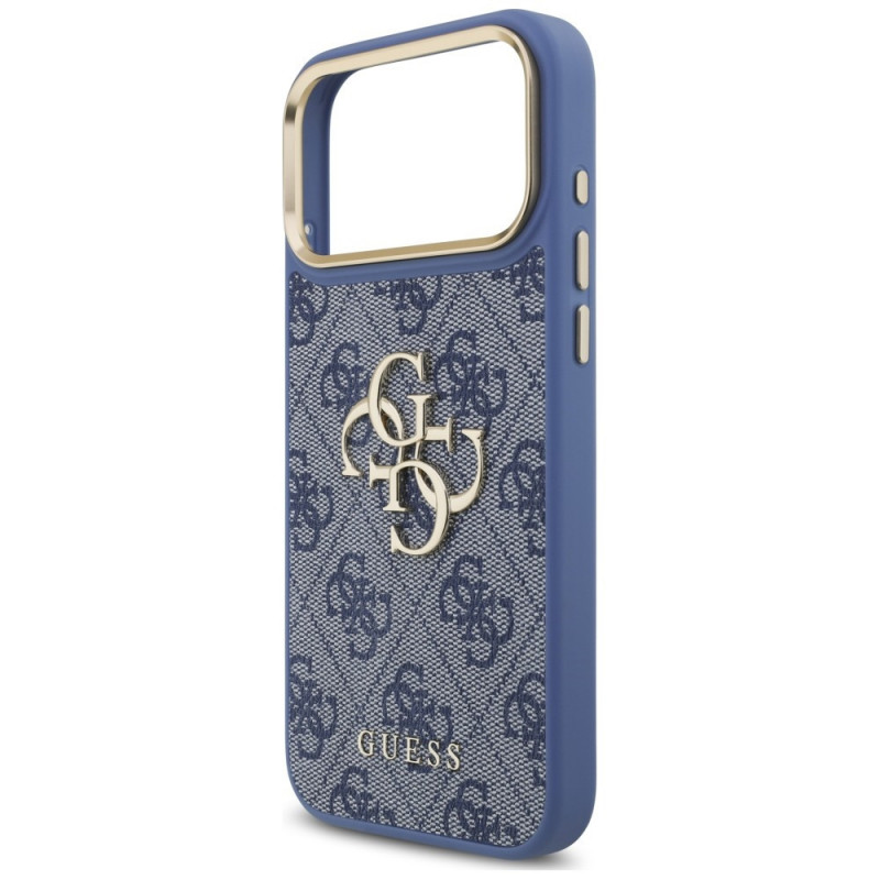 Guess 4G Big 4G Classic Logo Big Strap Metal Buttons Case with Strap for Apple iPhone 18 Pro Max / 17 Pro Max, blue