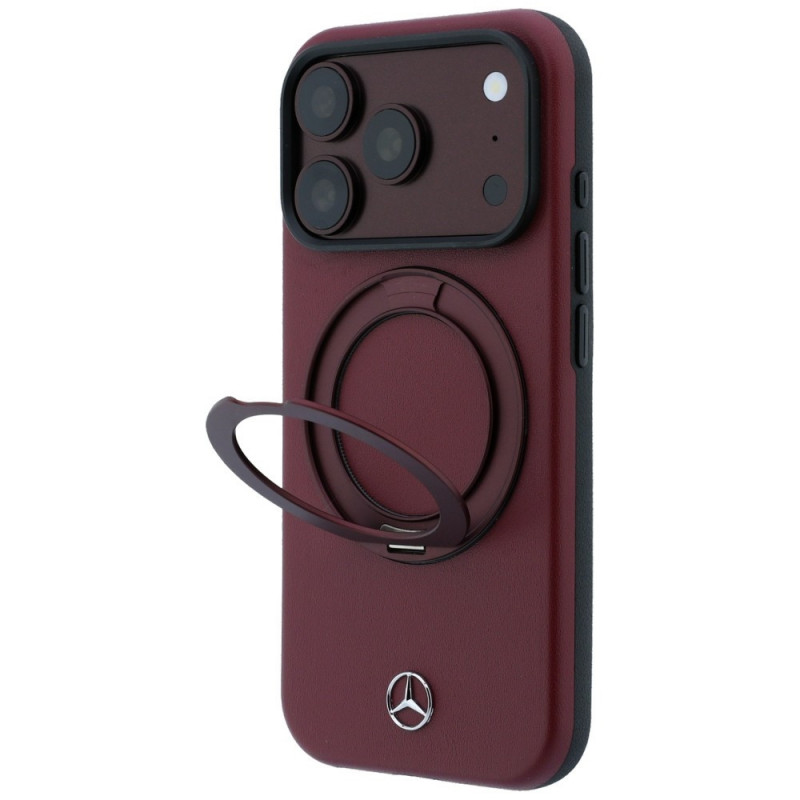 Mercedes-Benz Leather with Ring Stand MagSafe Case for Apple iPhone 18 Pro / 17 Pro, burgundy
