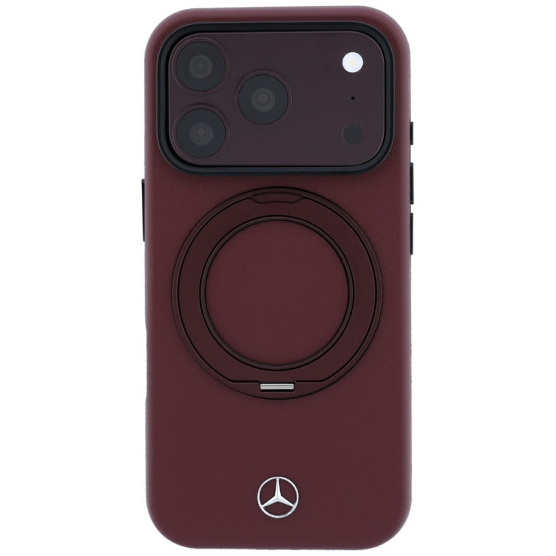 Mercedes-Benz Leather with Ring Stand MagSafe Case for Apple iPhone 18 Pro Max / 17 Pro Max, burgundy