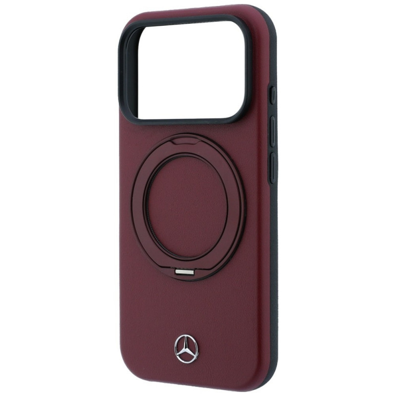 Mercedes-Benz Leather with Ring Stand MagSafe Case for Apple iPhone 18 Pro Max / 17 Pro Max, burgundy