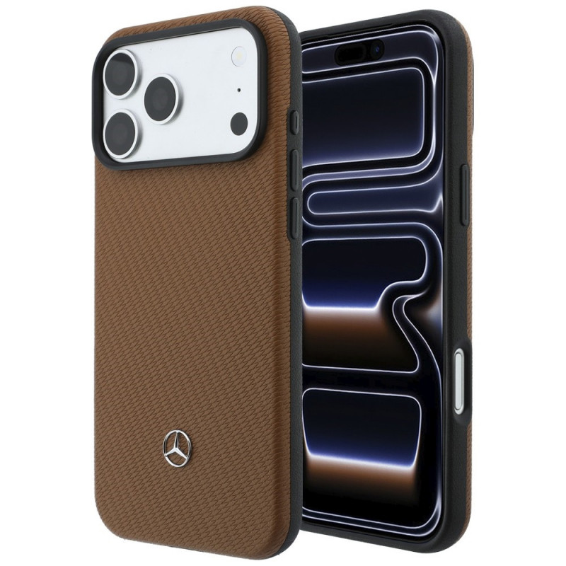 Mercedes-Benz Grill Pattern Leather MagSafe Case and Card Wallet Set for Apple iPhone 18 Pro Max / 17 Pro Max, camel