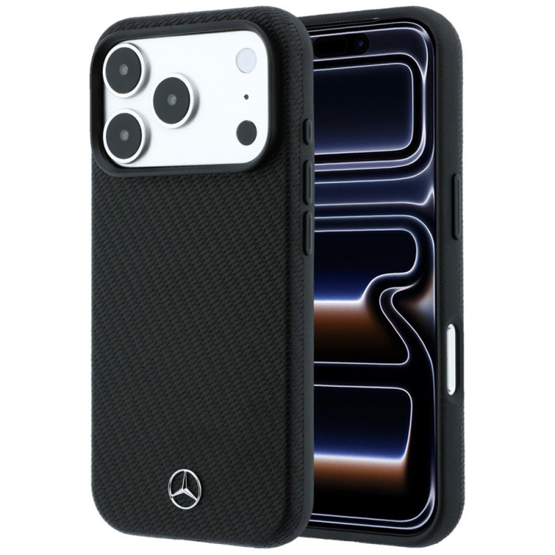 Mercedes-Benz Case Grill Pattern and Card Wallet Leather MagSafe for Apple iPhone 18 Pro Max / 17 Pro Max, black