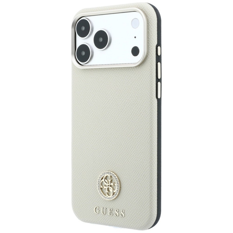 Guess GUE005545 Grained Round Strass Logo MagSafe Case for Apple iPhone 18 Pro / 17 Pro, beige