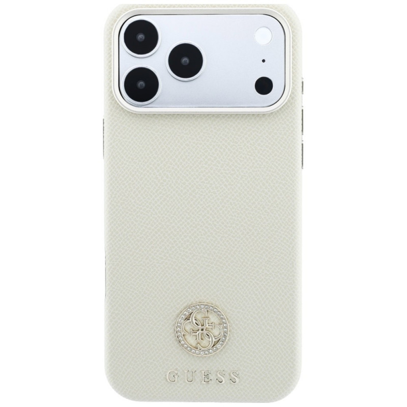 Guess GUE005545 Grained Round Strass Logo MagSafe Case for Apple iPhone 18 Pro / 17 Pro, beige