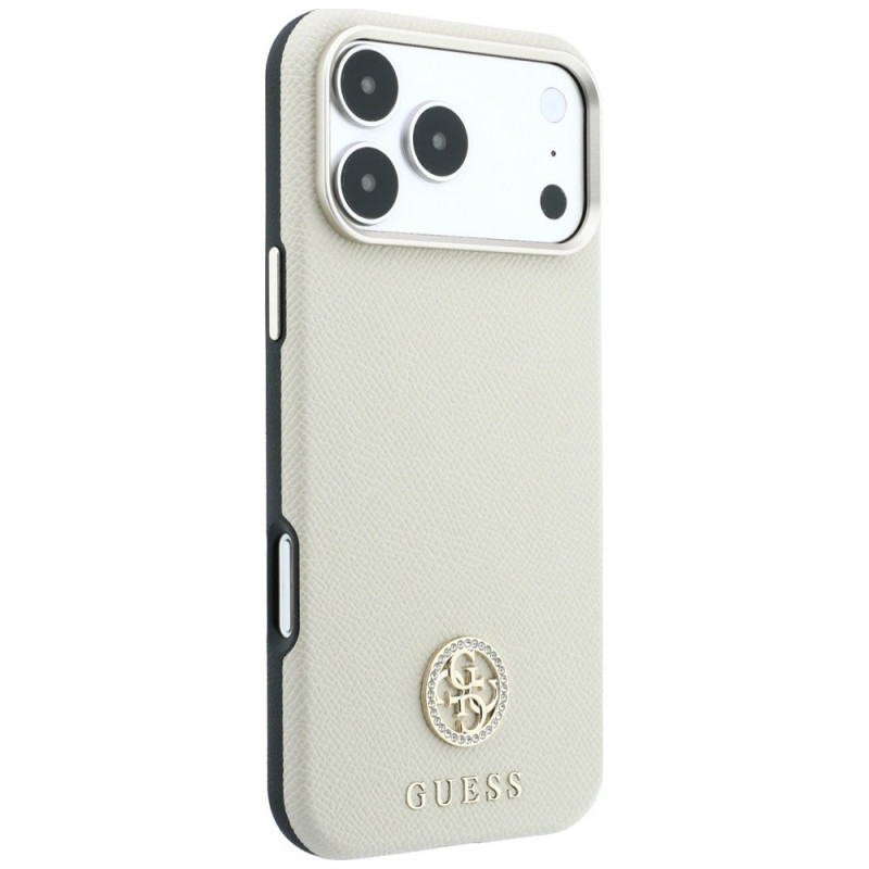 Guess GUE005545 Grained Round Strass Logo MagSafe Case for Apple iPhone 18 Pro / 17 Pro, beige
