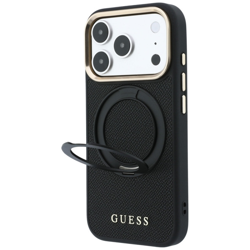 Guess Ring Stand 360 Grained Classic Logo MagSafe Case for Apple iPhone 18 Pro / 17 Pro, black