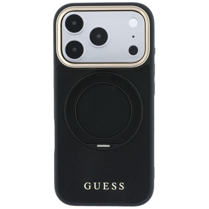 Guess Ring Stand 360 Grained Classic Logo MagSafe Case for Apple iPhone 18 Pro / 17 Pro, black