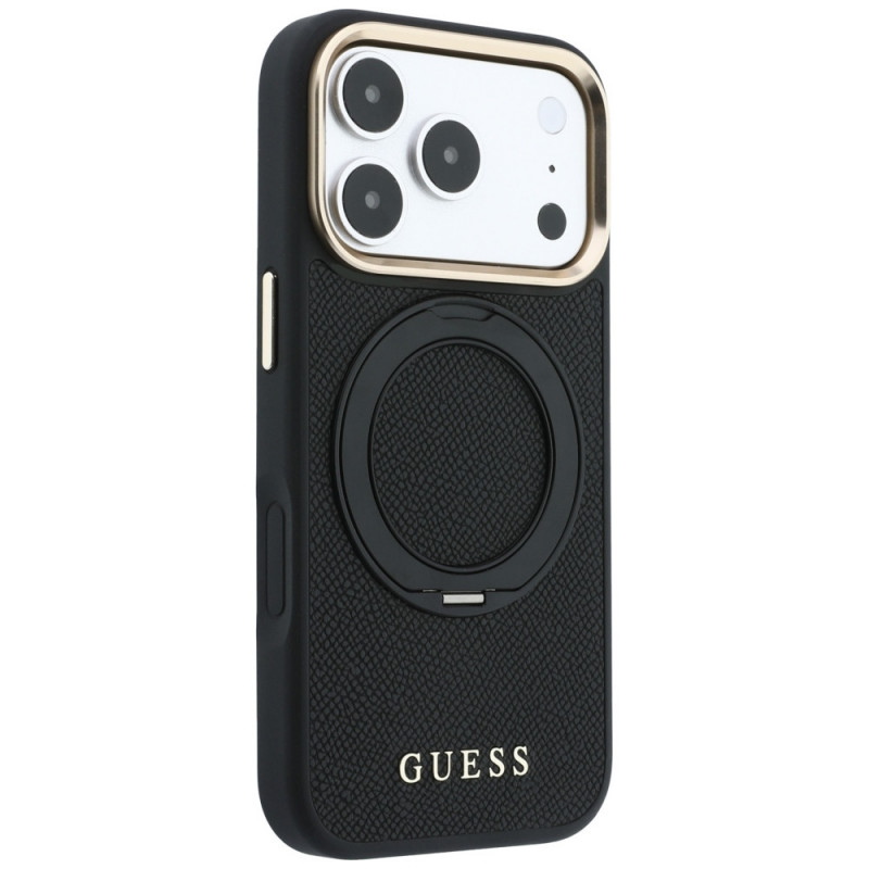 Guess Ring Stand 360 Grained Classic Logo MagSafe Case for Apple iPhone 18 Pro / 17 Pro, black