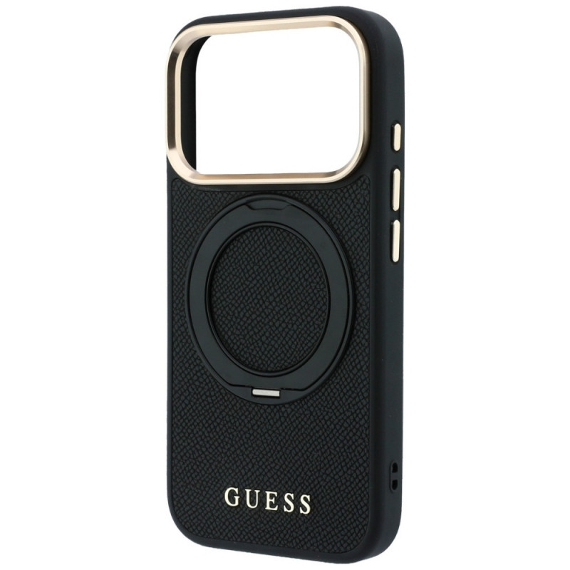 Guess Ring Stand 360 Grained Classic Logo MagSafe Case for Apple iPhone 18 Pro / 17 Pro, black