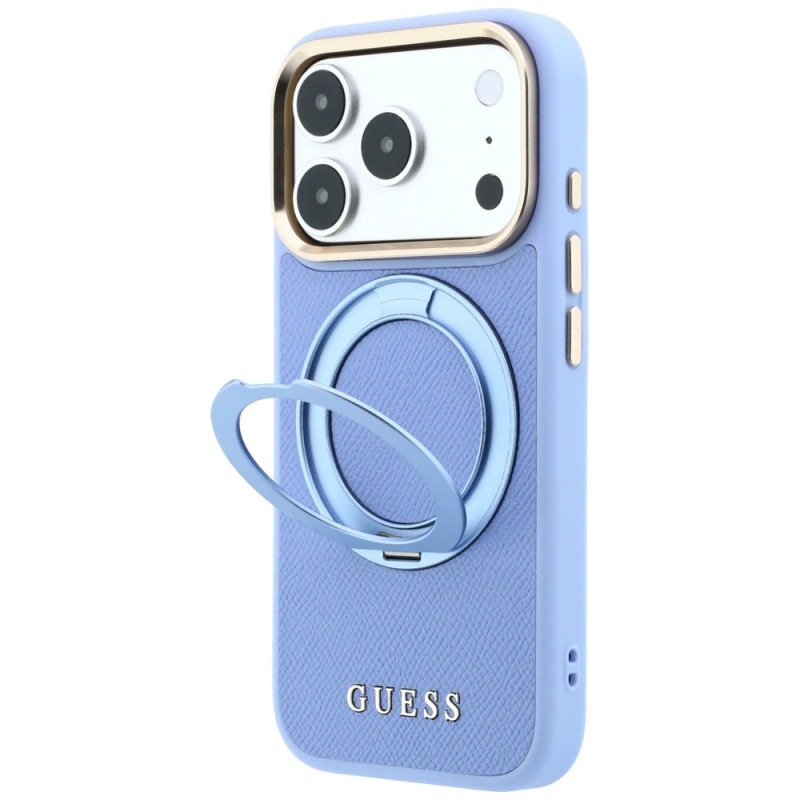 Guess Ring Stand 360 Grained Classic Logo MagSafe Case for Apple iPhone 18 Pro Max / 17 Pro Max, light blue