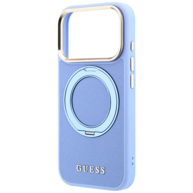 Guess Ring Stand 360 Grained Classic Logo MagSafe Case for Apple iPhone 18 Pro Max / 17 Pro Max, light blue