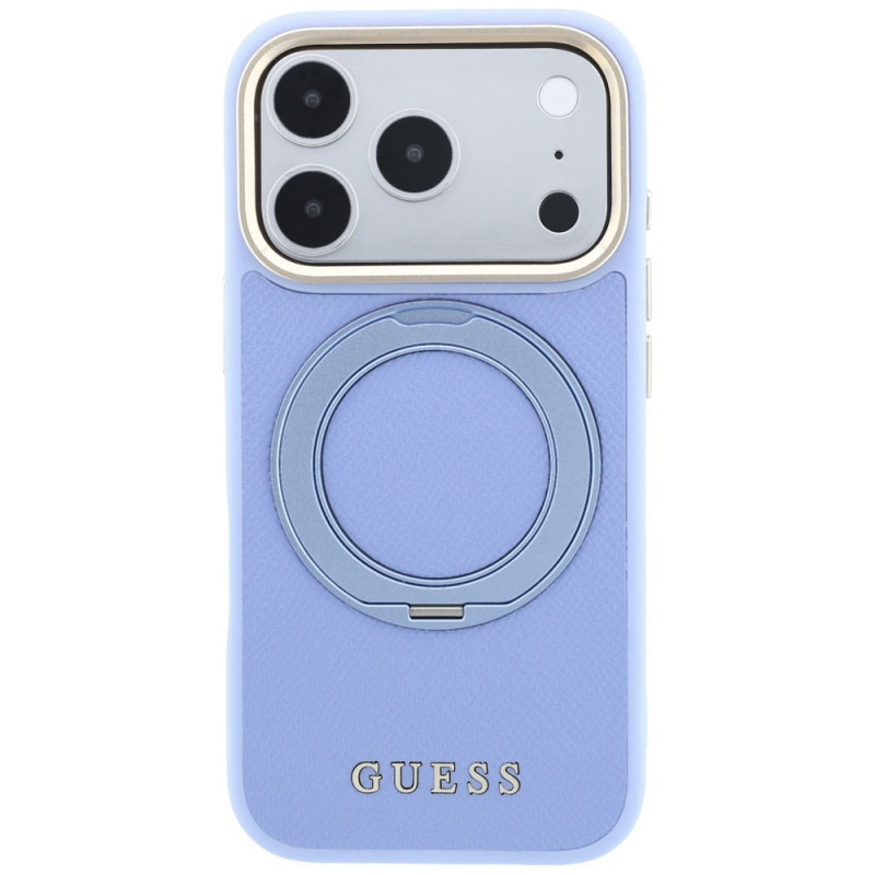 Guess Ring Stand 360 Grained Classic Logo MagSafe Case for Apple iPhone 18 Pro / 17 Pro, light blue