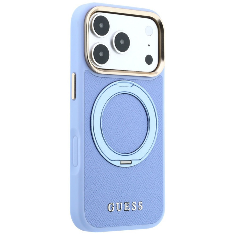 Guess Ring Stand 360 Grained Classic Logo MagSafe Case for Apple iPhone 18 Pro / 17 Pro, light blue