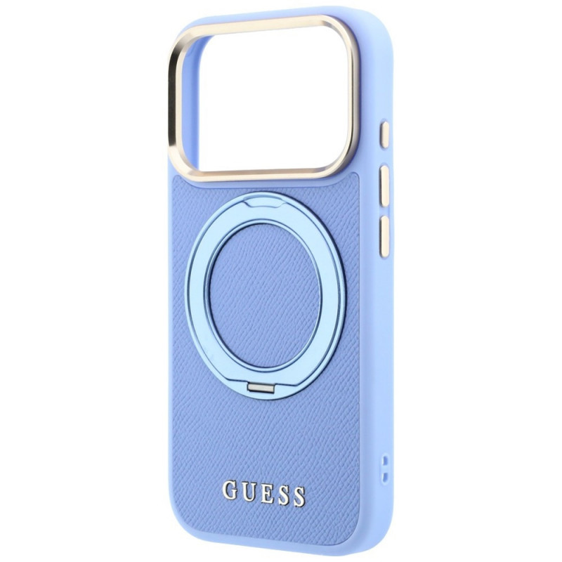 Guess Ring Stand 360 Grained Classic Logo MagSafe Case for Apple iPhone 18 Pro / 17 Pro, light blue