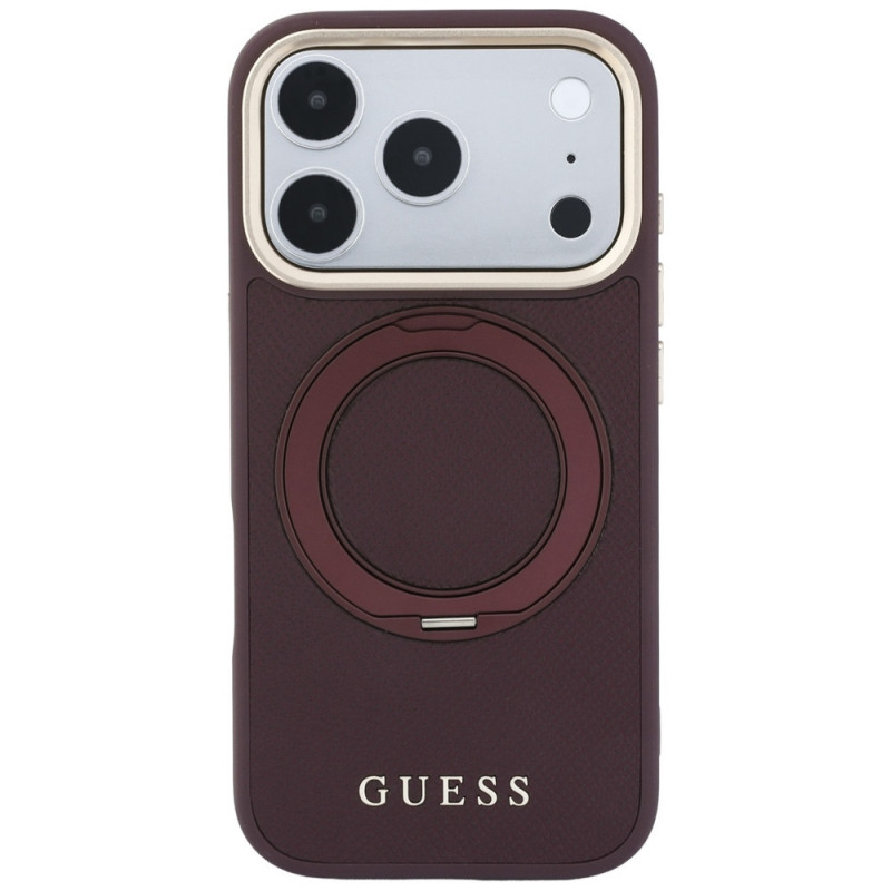 Guess Ring Stand 360 Grained Classic Logo MagSafe Case for Apple iPhone 18 Pro / 17 Pro, burgundy