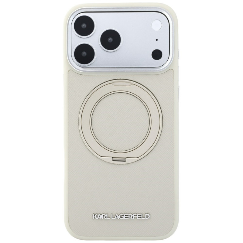 Karl Lagerfeld Ring Stand 360 Saffiano Classic Logo MagSafe Case for Apple iPhone 18 Pro / 17 Pro, Beige
