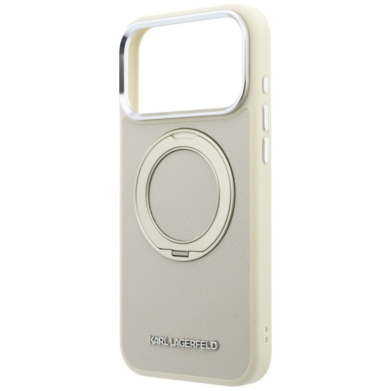 Karl Lagerfeld Ring Stand 360 Saffiano Classic Logo MagSafe Case for Apple iPhone 18 Pro / 17 Pro, Beige