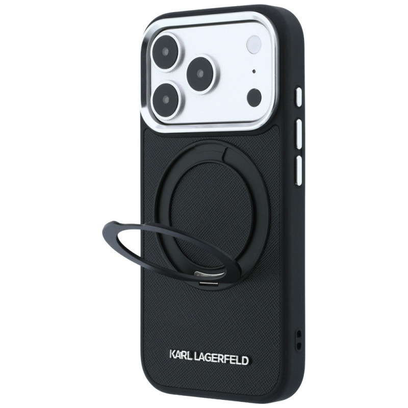 Karl Lagerfeld Ring Stand 360 Saffiano Classic Logo MagSafe Case for Apple iPhone 18 Pro / 17 Pro, Black (KF003179)