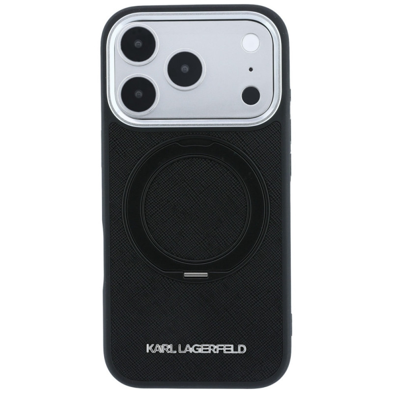 Karl Lagerfeld Ring Stand 360 Saffiano Classic Logo MagSafe Case for Apple iPhone 18 Pro / 17 Pro, Black (KF003179)