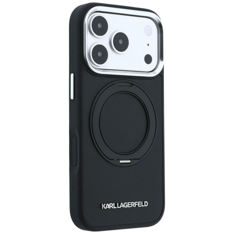 Karl Lagerfeld Ring Stand 360 Saffiano Classic Logo MagSafe Case for Apple iPhone 18 Pro / 17 Pro, Black (KF003179)