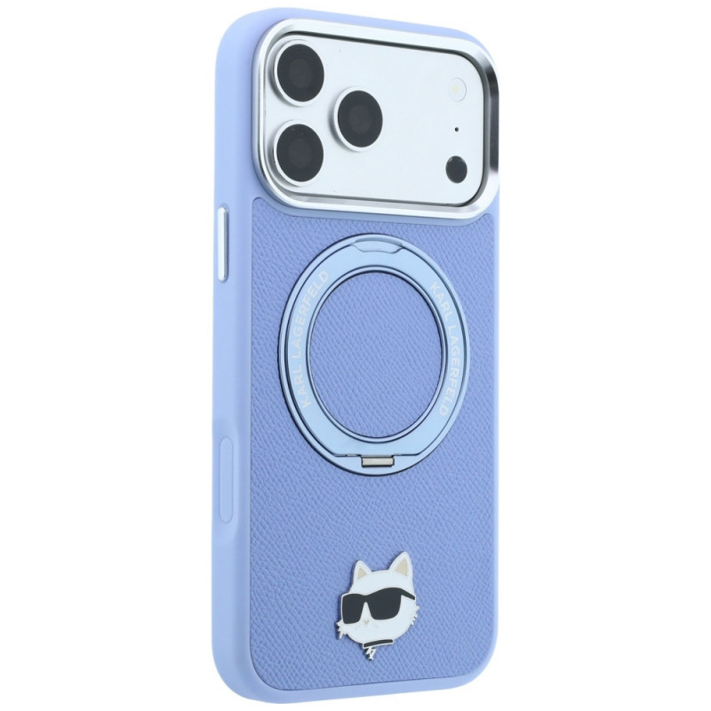 Karl Lagerfeld with Ring Stand 360 Choupette Head Pin MagSafe Case for Apple iPhone 18 Pro Max / 17 Pro Max, Light Blue (KF003220)