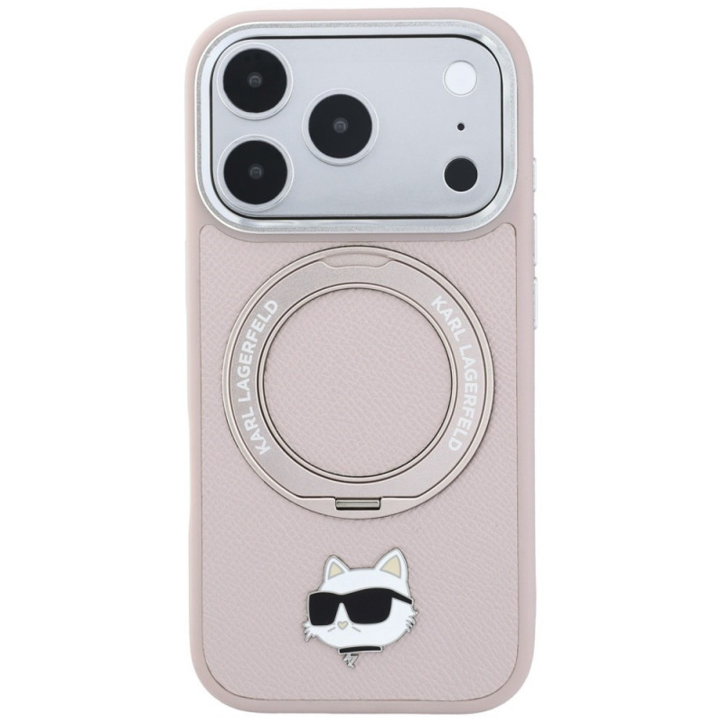 Karl Lagerfeld with Ring Stand 360 Choupette Head Pin MagSafe Case for Apple iPhone 18 Pro Max / 17 Pro Max, Pink