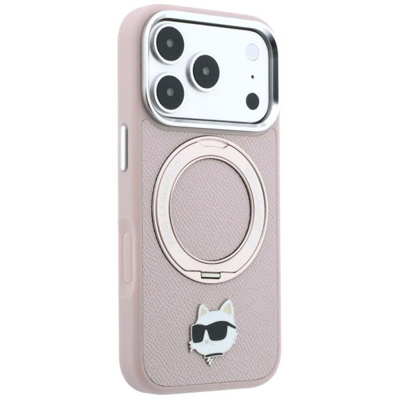 Karl Lagerfeld with Ring Stand 360 Choupette Head Pin MagSafe Case for Apple iPhone 18 Pro Max / 17 Pro Max, Pink