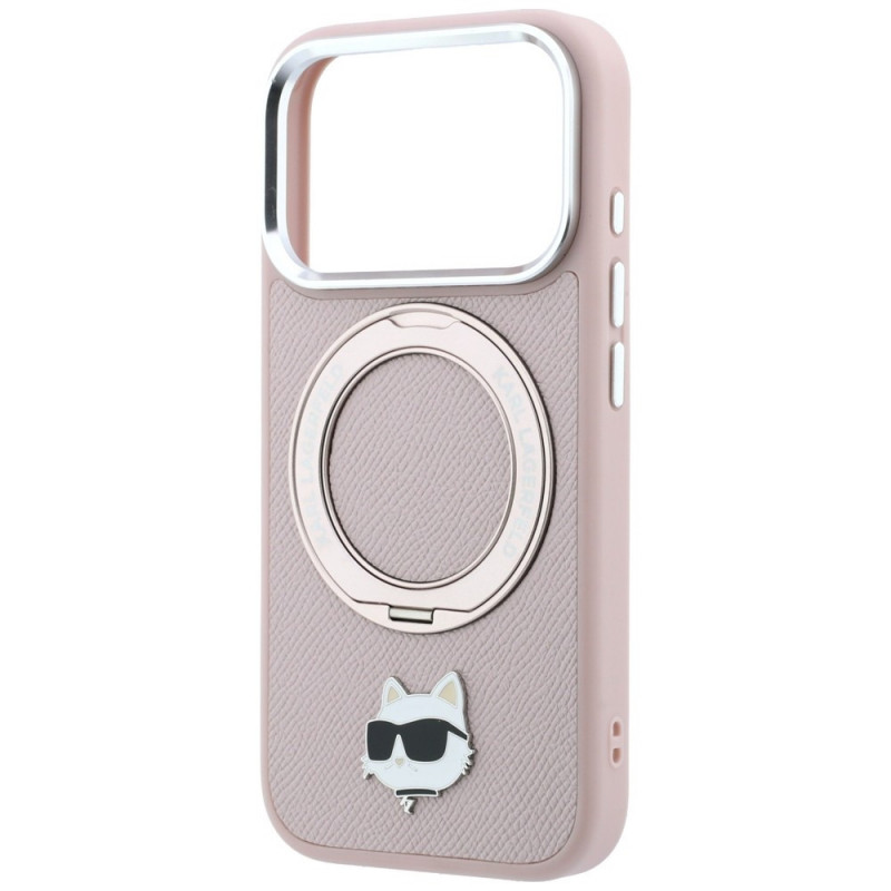 Karl Lagerfeld with Ring Stand 360 Choupette Head Pin MagSafe Case for Apple iPhone 18 Pro Max / 17 Pro Max, Pink