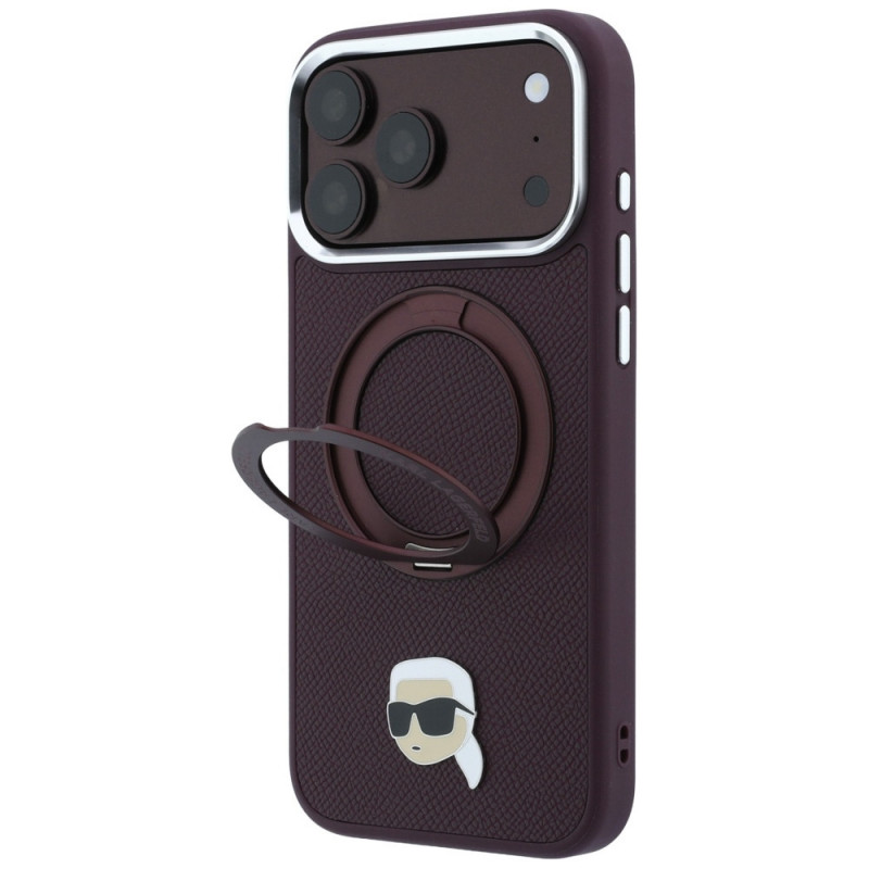 Karl Lagerfeld with Ring Stand 360 Karl Head Pin MagSafe Case for Apple iPhone 18 Pro Max / 17 Pro Max, Burgundy