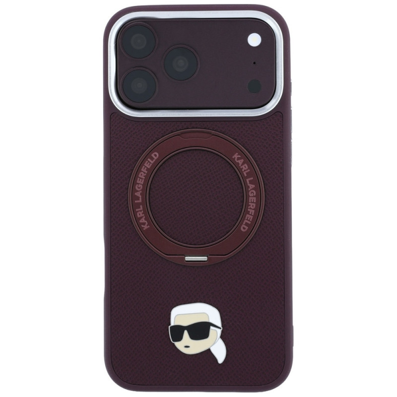 Karl Lagerfeld with Ring Stand 360 Karl Head Pin MagSafe Case for Apple iPhone 18 Pro Max / 17 Pro Max, Burgundy