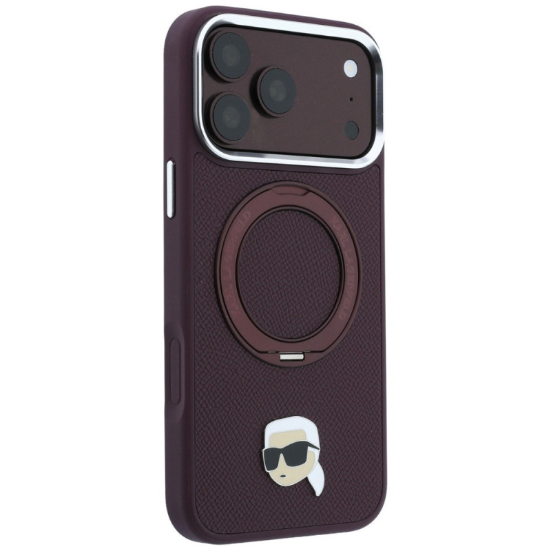 Karl Lagerfeld with Ring Stand 360 Karl Head Pin MagSafe Case for Apple iPhone 18 Pro Max / 17 Pro Max, Burgundy