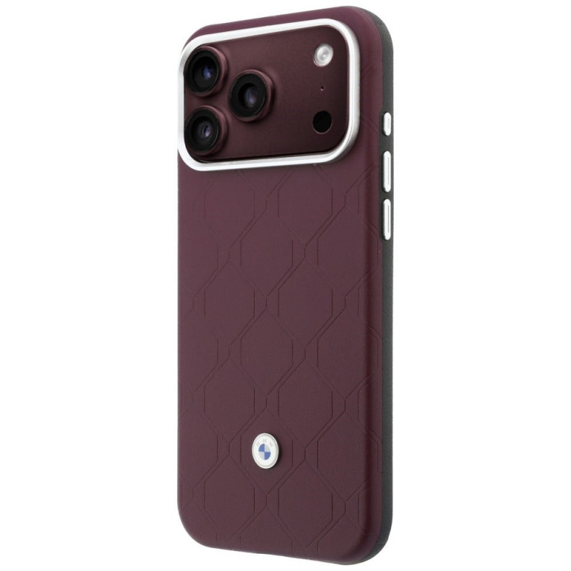 BMW Quilted Pattern Metal Logo Case and Wallet Set for Apple iPhone 18 Pro / 17 Pro, burgundy