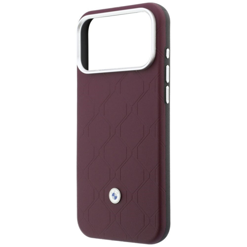 BMW Quilted Pattern Metal Logo Case and Wallet Set for Apple iPhone 18 Pro / 17 Pro, burgundy