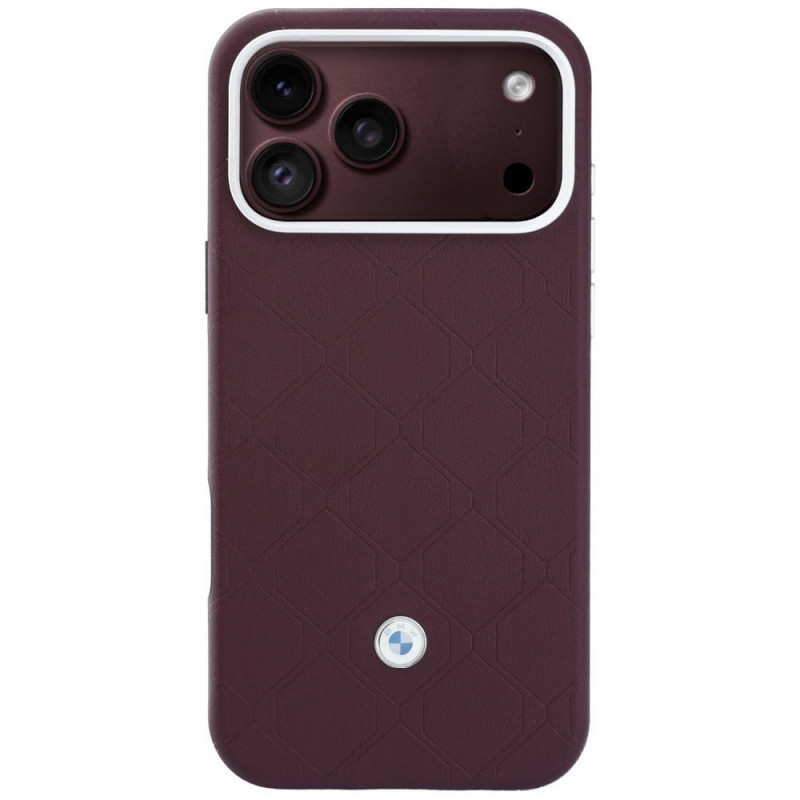 BMW Quilted Pattern Metal Logo Case and Wallet Set for Apple iPhone 18 Pro Max / 17 Pro Max, burgundy