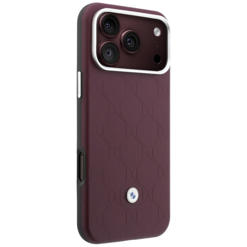 BMW Quilted Pattern Metal Logo Case and Wallet Set for Apple iPhone 18 Pro Max / 17 Pro Max, burgundy
