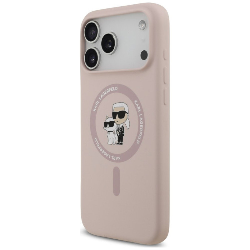 Karl Lagerfeld Silicone Karl&Choupette Ring MagSafe Case for Apple iPhone 18 Pro Max / 17 Pro Max, pink