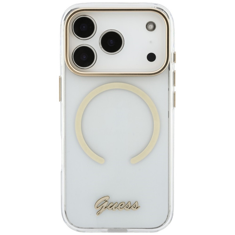 Guess IML Script Metal MagSafe Case for Apple iPhone 18 Pro Max / 17 Pro Max, transparent
