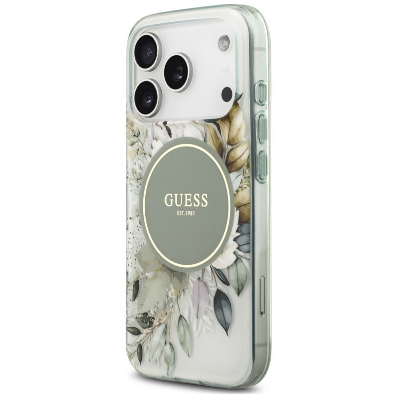 Guess IML Flower & Tonal Circle MagSafe Case for Apple iPhone 18 Pro Max / 17 Pro Max, green