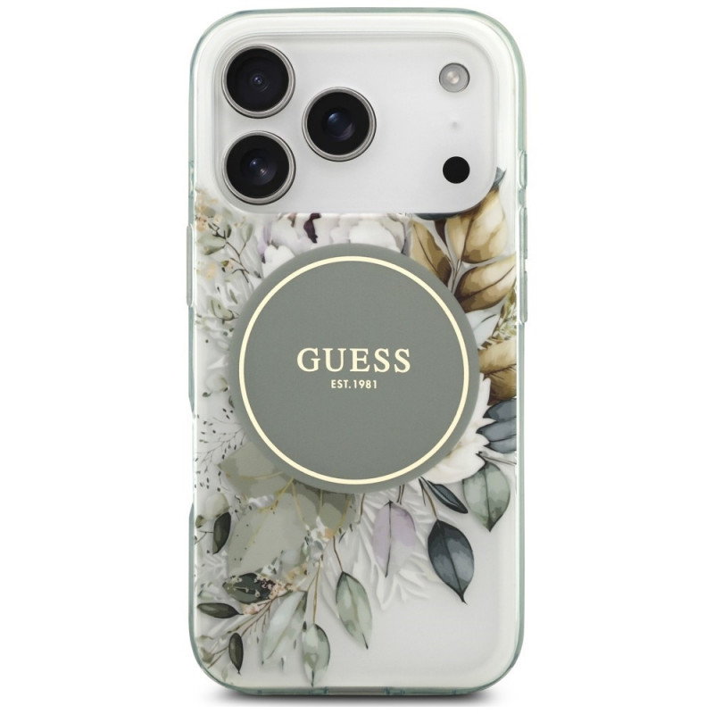 Guess IML Flower & Tonal Circle MagSafe Case for Apple iPhone 18 Pro Max / 17 Pro Max, green