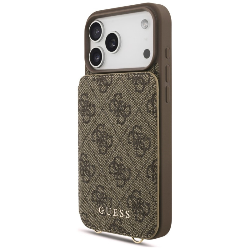 Guess 4G Cardslots & Magnetic Closure Crossbody Case for Apple iPhone 18 Pro / 17 Pro, brown
