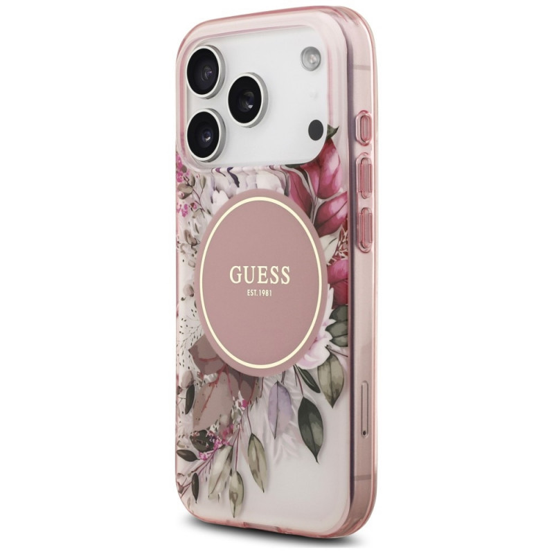 Guess IML Flower & Tonal Circle MagSafe Case for Apple iPhone 18 Pro / 17 Pro, pink