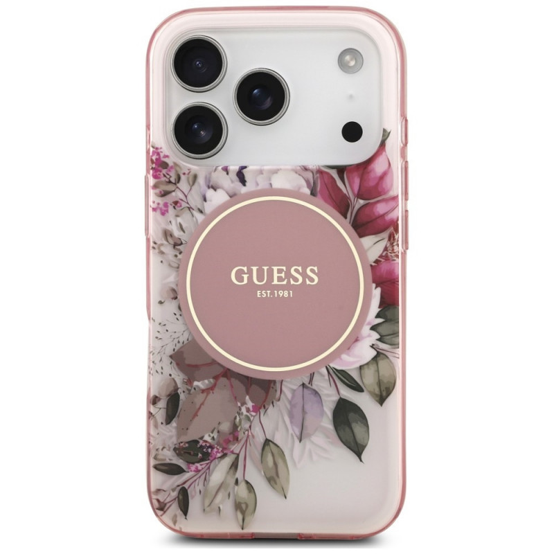 Guess IML Flower & Tonal Circle MagSafe Case for Apple iPhone 18 Pro / 17 Pro, pink