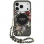 Guess IML Flowers Pearl Strap MagSafe Case for Apple iPhone 18 Pro / 17 Pro, black