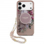 Guess IML Flowers Pearl Strap MagSafe Case for Apple iPhone 18 Pro / 17 Pro, pink